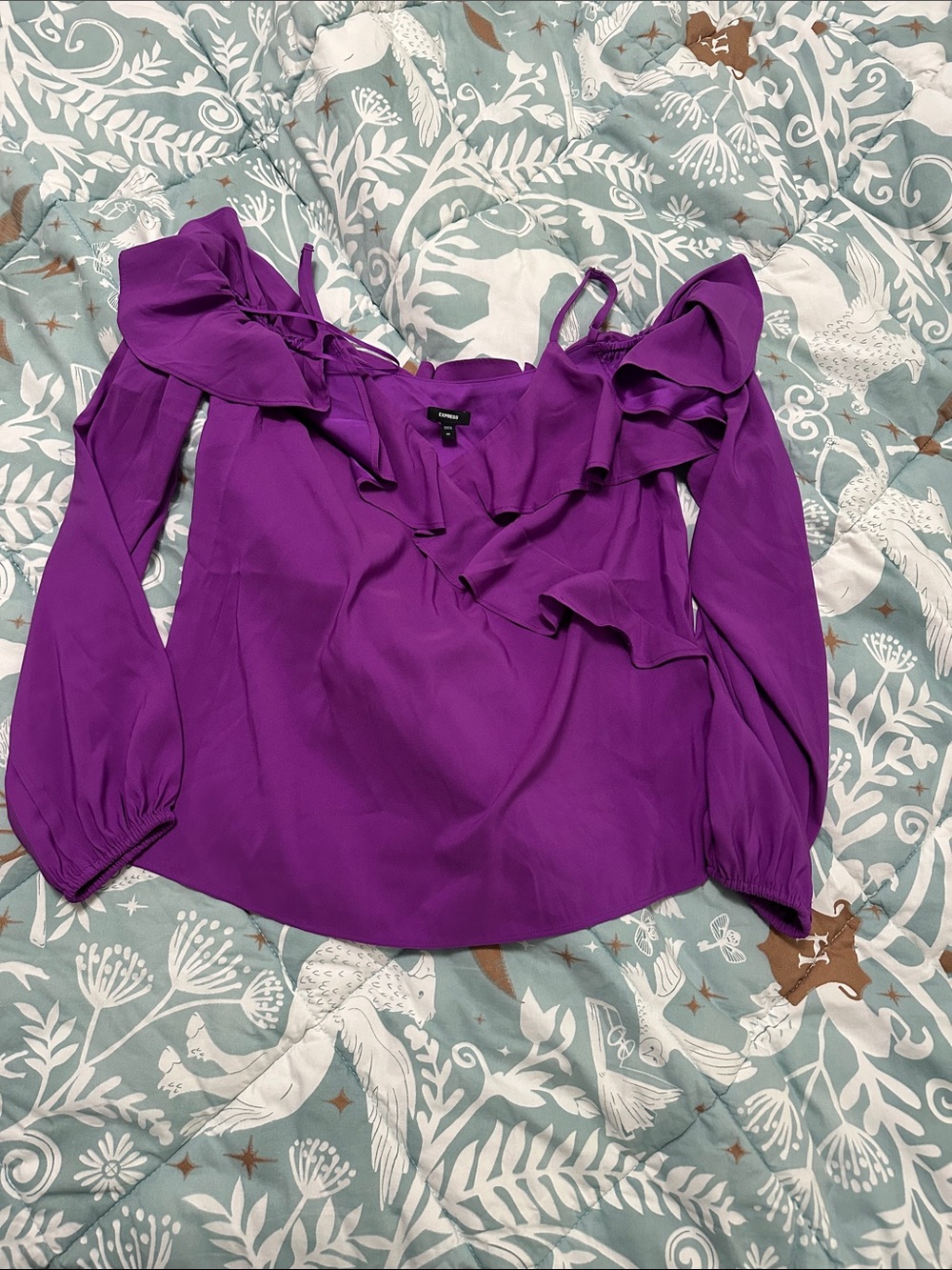 Express Purple Ruffle Cold-Shoulder Blouse